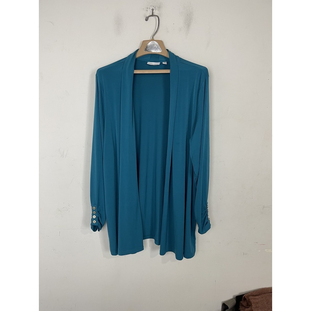 Susan Graver Womens 2X‎ Teal Open Front Cardigan Long Sleeve Polyester Spandex